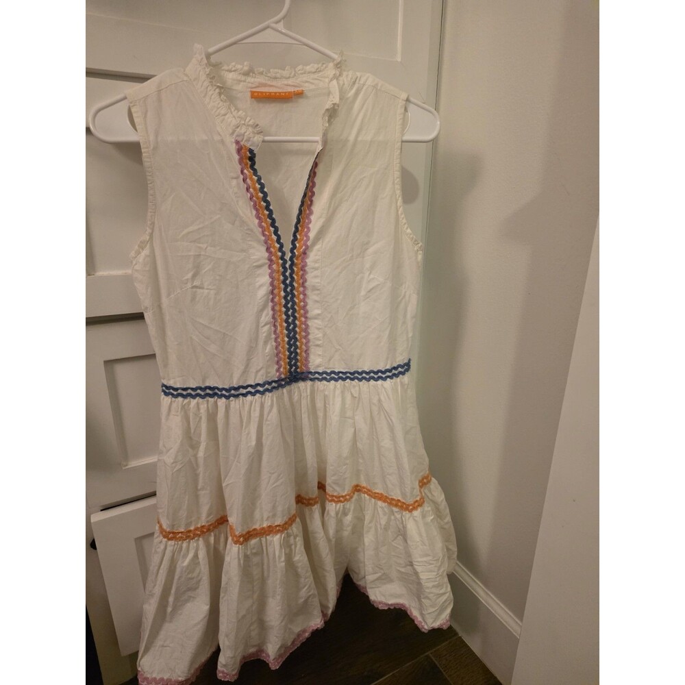 Oliphant White Cotton Tiered Ric Rac Trim Sleeveless Dress Womens Size XS